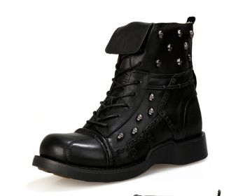 Men's Warm Work Clothing Motorcycle Waterproof High-top Steampunk Leather Boots (Option: 22960 Black-37 One Size Larger)