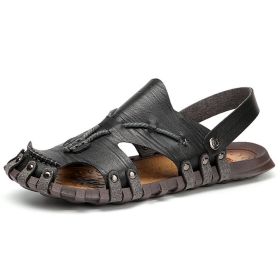 Plus Size Sandals Men's Breathable Non-slip Beach Shoes (Option: Black-38)
