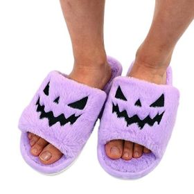 Halloween Shoes Winter Cute Warm Home Slippers Women (Option: Purple-Size35)