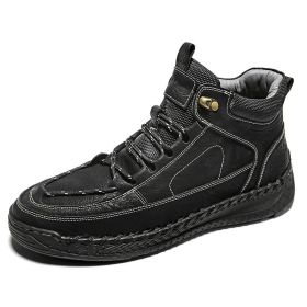 High-end Leather Martin Boots Men's Versatile High-top Shoes (Option: Black-38)