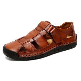 Handmade Stitching Leather Casual Beach Men's Sandals (Option: Red Brown-38)