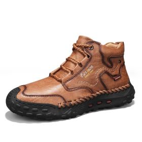 Men's Thick-soled Martin Boots Snow Boots Warm Booties (Option: Dj9567 Light Brown-38)