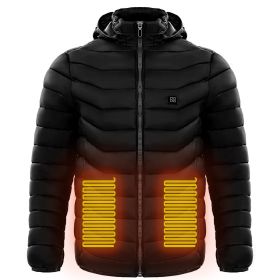 Men Heated Puffer Jacket Electric Heating Coat Insulated Hood Windbreaker 9Heat Zones (Option: Black-S)