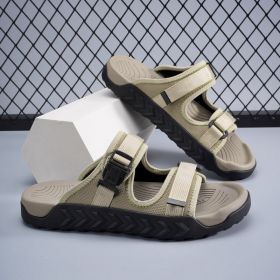 Sandals Men's Summer Outdoor New Flow Anti-driving Dual-use Casual Beach Slippers (Option: Khaki-39)